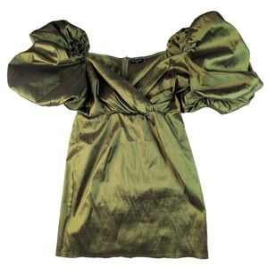 Pretty Little Thing Green Princess Sleeve Puff Sleeve Mini Dress Size 16 Prom